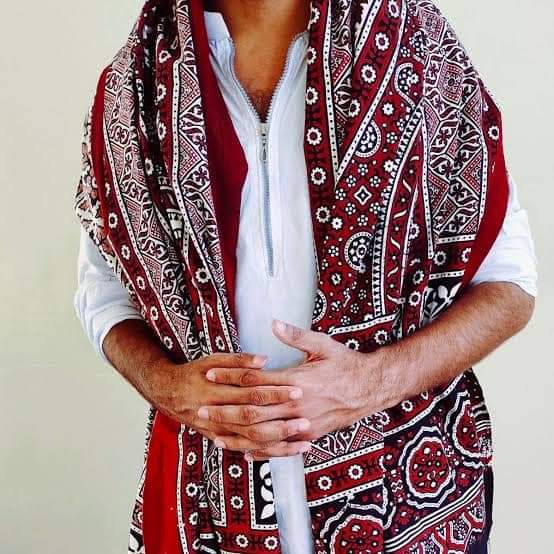 Sindhi Ajrak Block Printed Premium Cotton Shawl For Men & Women SH-09