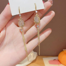 Load image into Gallery viewer, Long Tassel Tulip Flower Earrings
