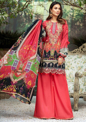 Ruby Red 3 pc Unstitched Embroidered Lawn Suiting - UMESHA