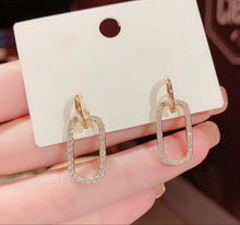 Load image into Gallery viewer, 925 Silver Needle Full Diamond Oval Earrings