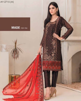 Bin Hameed 3pc Unstitched Heavy Embroidered Fancy Chiffon Dress AY-2715(A)