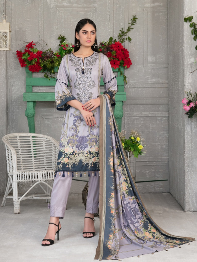 MOOREA 3pc Unstitched Embroidered Digital Printed Linen Suiting D5991B