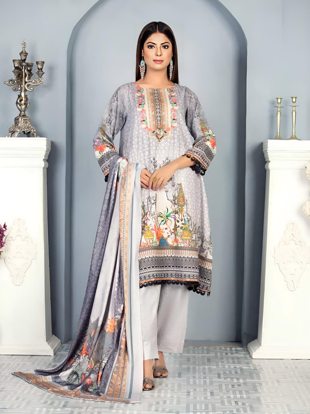 New 3pc Unstitched Printed Khaddar Winter Suit by Rashid-Tex D-2754