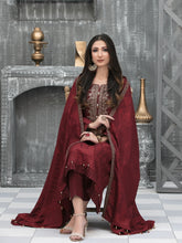 Load image into Gallery viewer, NAAZNIN 3pc Unstitched Embroidered Karandi Banarsi Suit D6233