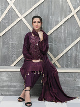 Load image into Gallery viewer, NAAZNIN 3pc Unstitched Embroidered Karandi Banarsi Suit D6235