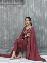 Load image into Gallery viewer, NAAZNIN 3pc Unstitched Embroidered Karandi Banarsi Suit D6237
