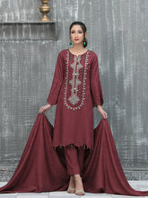 Load image into Gallery viewer, NAAZNIN 3pc Unstitched Embroidered Karandi Banarsi Suit D6237