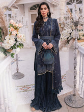 Load image into Gallery viewer, Salitex - Diamond - Unstitched 3pc - Full Embroidered Chiffon Shirt & Embroidered Chiffon Dupatta with Dyed Raw Silk Trouser - (HC-00011UT)