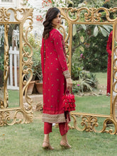 Load image into Gallery viewer, Salitex - Fuschia - Unstitched 3pc - Full Embroidered Chiffon Shirt & Embroidered Chiffon Dupatta with Dyed Raw Silk Trouser - (HC-00009UT)