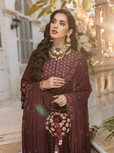 Load image into Gallery viewer, Salitex - Golden Garnet - Unstitched 3pc - Fully Embroidered Chiffon Suit - Chiffon Shirt & Khaddi Net Dupatta with Dyed Raw Silk Trouser - (HC-00010UT)