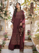 Load image into Gallery viewer, Salitex - Golden Garnet - Unstitched 3pc - Fully Embroidered Chiffon Suit - Chiffon Shirt & Khaddi Net Dupatta with Dyed Raw Silk Trouser - (HC-00010UT)