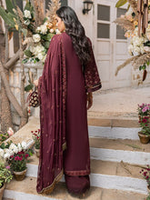Load image into Gallery viewer, Salitex - Golden Garnet - Unstitched 3pc - Fully Embroidered Chiffon Suit - Chiffon Shirt & Khaddi Net Dupatta with Dyed Raw Silk Trouser - (HC-00010UT)