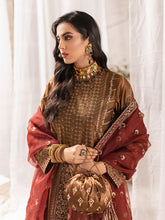 Load image into Gallery viewer, Royal Bronze - Unstitched 3pc - Full Embroidered Khaadi Net Shirt & Organza Dupatta with Dyed Raw Silk Trouser - (HC-00013UT)
