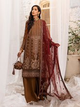 Load image into Gallery viewer, Royal Bronze - Unstitched 3pc - Full Embroidered Khaadi Net Shirt & Organza Dupatta with Dyed Raw Silk Trouser - (HC-00013UT)