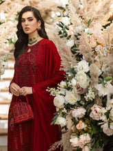 Load image into Gallery viewer, Scarlet - Unstitched 3pc - Full Embroidered Chiffon Shirt & Embroidered Chiffon Dupatta with Dyed Raw Silk Trouser - (HC-00015UT)