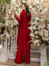 Load image into Gallery viewer, Scarlet - Unstitched 3pc - Full Embroidered Chiffon Shirt & Embroidered Chiffon Dupatta with Dyed Raw Silk Trouser - (HC-00015UT)