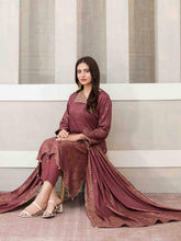 Load image into Gallery viewer, SELENA BY TAWAKKAL 3pc Unstitched Dual Color Broshia Banarsi Viscose Suit D6454
