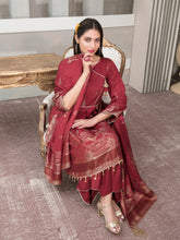 Load image into Gallery viewer, SELENA BY TAWAKKAL 3pc Unstitched Dual Color Broshia Banarsi Viscose Suit D6459