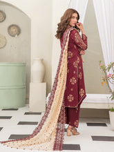 Load image into Gallery viewer, Tawakkal Pearla 3pc Unstitched Pearl Gold Table Printed Lawn Suit D6795