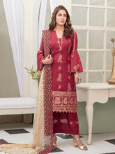 Load image into Gallery viewer, Tawakkal Pearla 3pc Unstitched Pearl Gold Table Printed Lawn Suit D6800