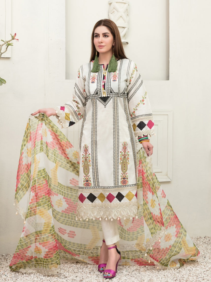 Tawakkal Sharleez 3pc Unstitched Luxury Embroidered Festive Lawn Suit D6779