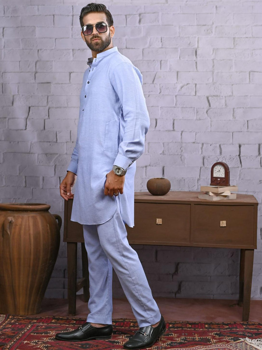 The Great Master (TGM) Wash N Wear Festive Kameez Shalwar with Waistcoat for Men -  Summer Teal main image 1