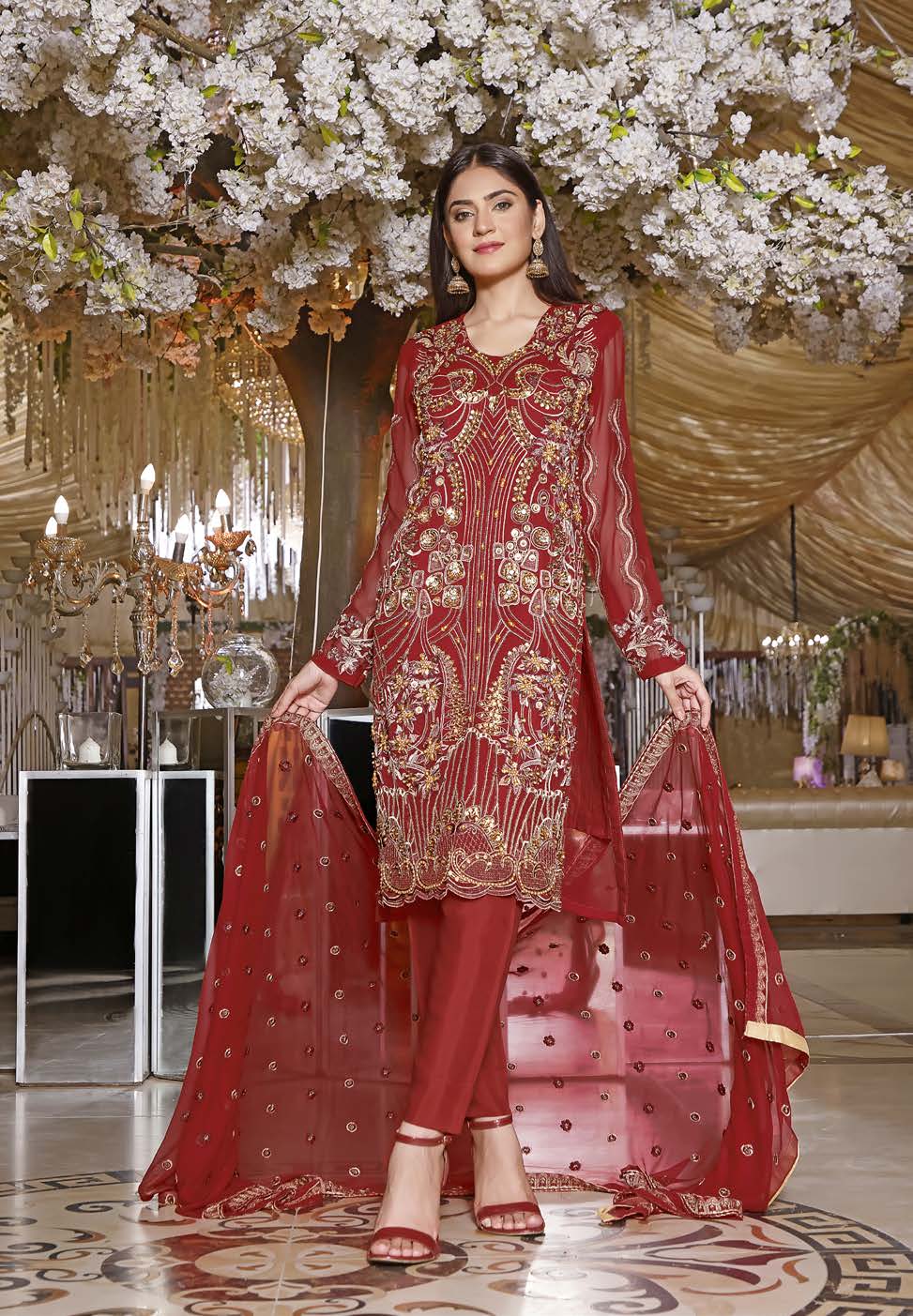 Medallion 3pc Unstitched Embroidered Chiffon Suiting
