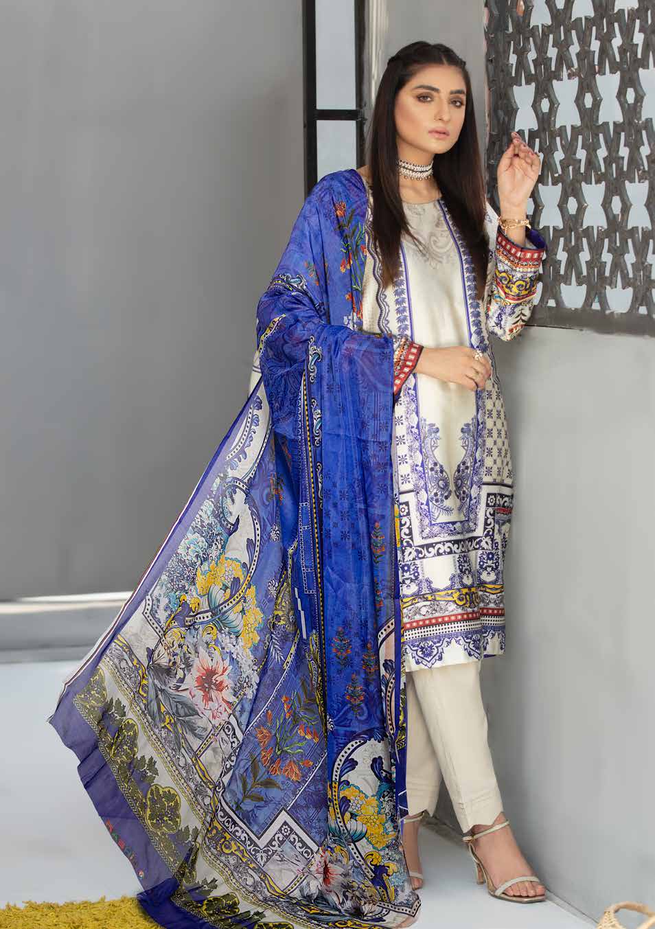 MARINE 3pc Unstitched Digital Printed Silk Suiting D-5455