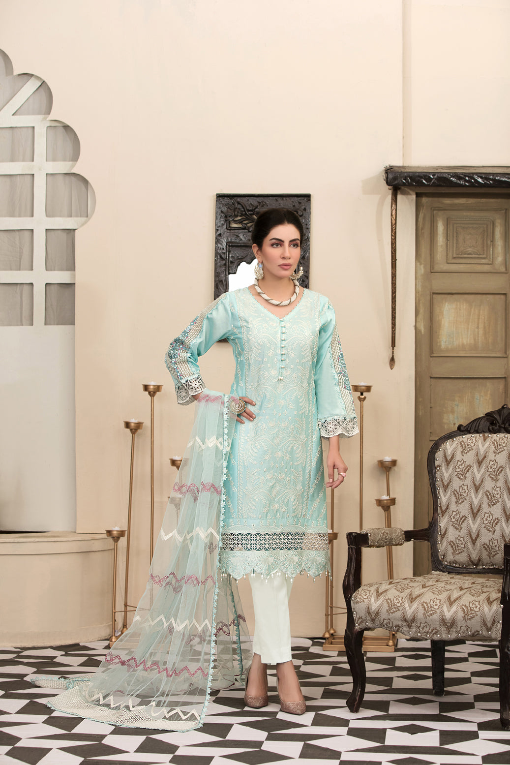 Spectacular Opulence 3 pc Unstitched Heavy Embroidered Cotton Satan Lawn Suiting