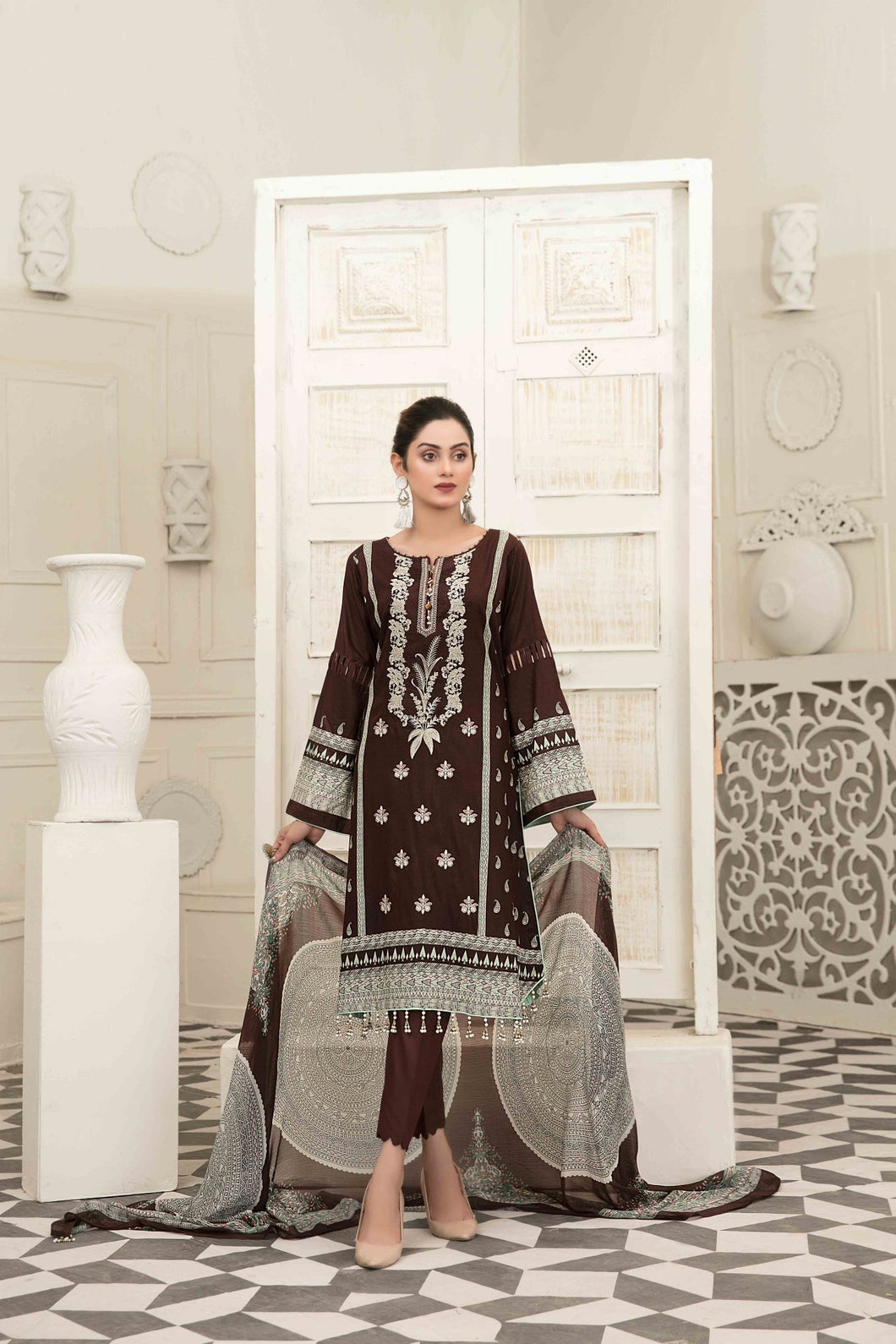 Avyanna 3 pc Unstitched Embroidered Printed Lawn Collection by Tawakkal Fabrics