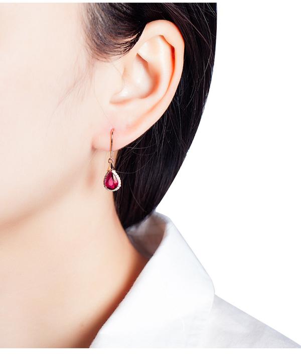 Red Rose Ruby Drop-Shaped Earrings
