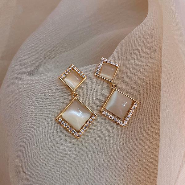 925 Silver Needle Diamond Opal Earrings