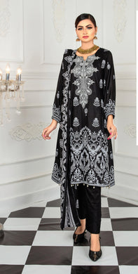 Black Edition 3pc Unstitched Printed Embroidered Lawn Suit by Bin Dawood