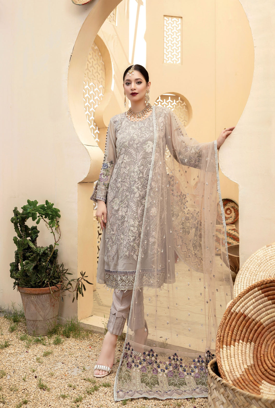 MARJAAN 3pc Unstitched Fancy Chiffon Suiting M-04