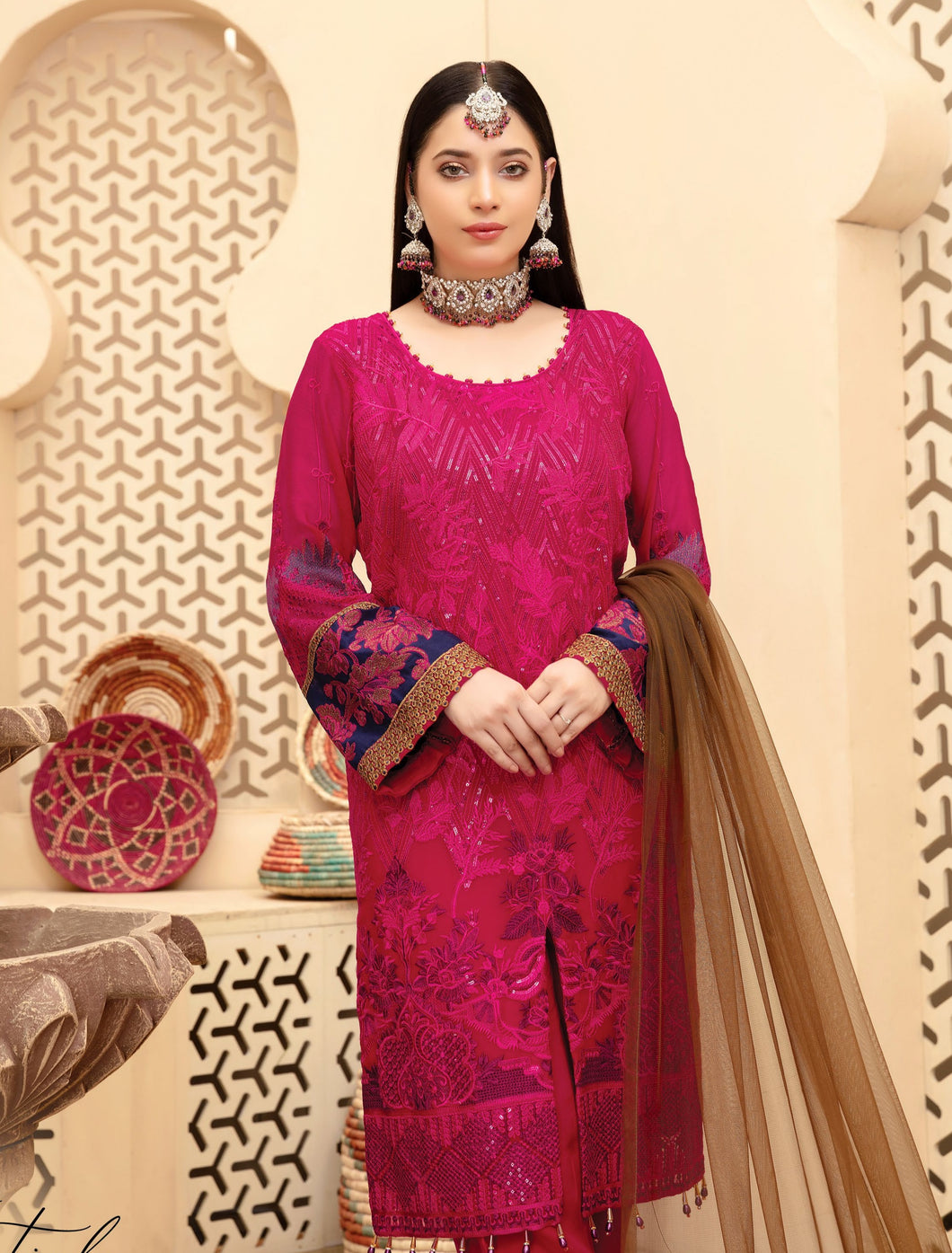 MARJAAN 3pc Unstitched Fancy Chiffon Suiting M-05