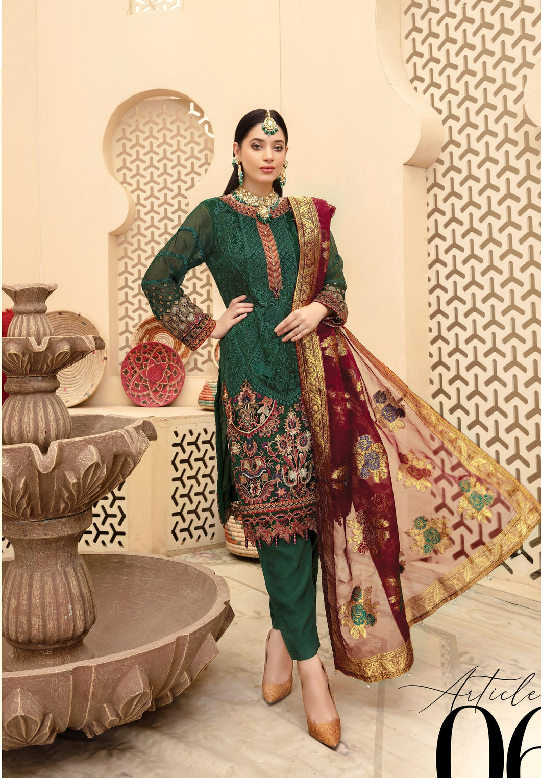 MARJAAN 3pc Unstitched Fancy Chiffon Suiting M-06