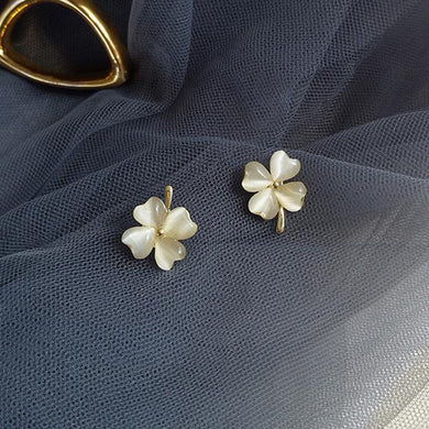 925 Silver Needle Golden Four Petal Flower Earrings