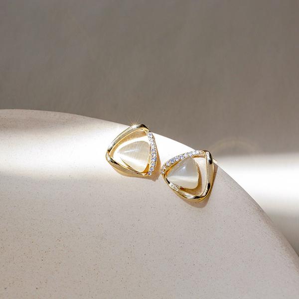 Silver Needle Triangle Opal Earrings