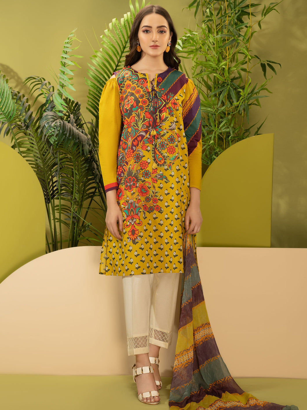 Unstitched Printed 2pc Cambric Suit (Code:U1643-2PC-YELLOW)
