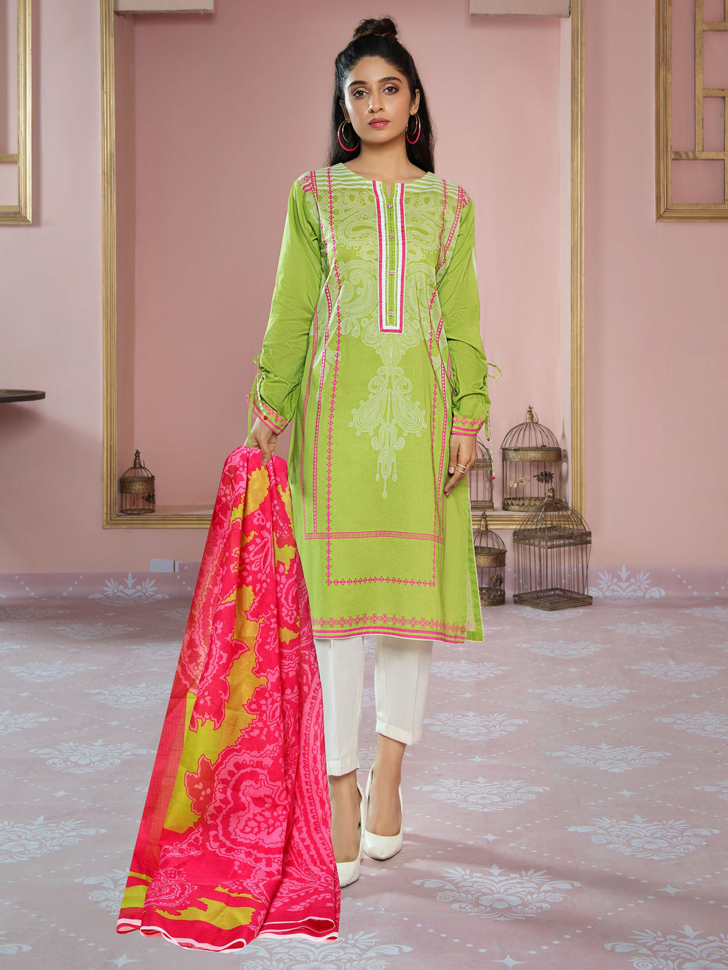 Unstitched Printed Lawn 2pc Suit (Code:U1512-2PC-GREEN)