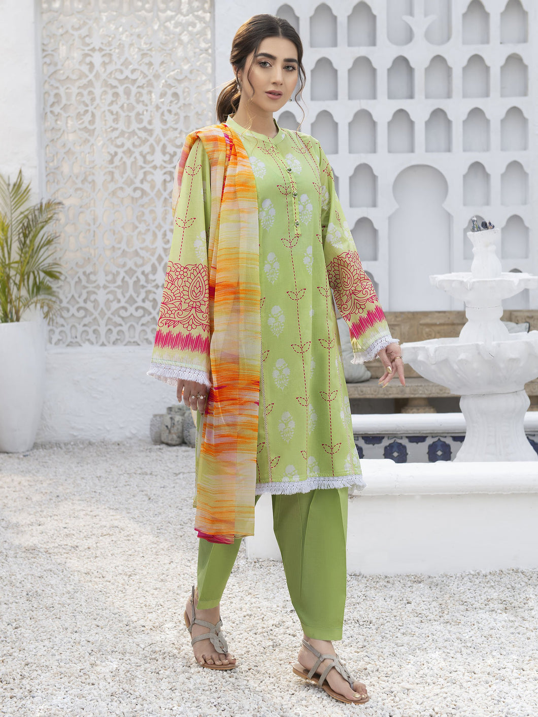 Unstitched Printed Lawn 3pc Suit (Code:U1466GREEN)