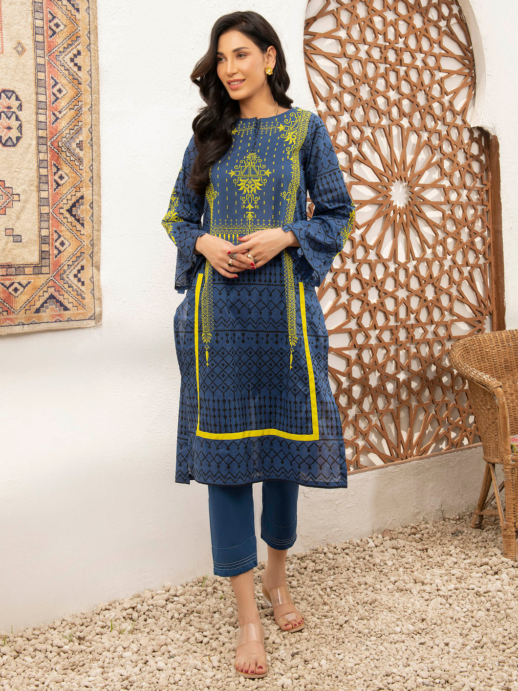 Unstitched Printed (Embossed) Lawn 1 Piece Shirt (Code:U1413-1PC-BLUE)