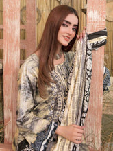 Load image into Gallery viewer, AASHNAA 3pc Unstitched Embroidered Digital Printed Tie &amp; Dye Linen Suit D-6054
