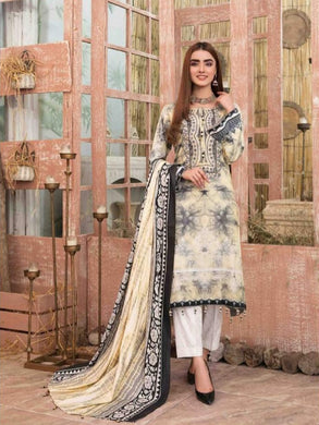 AASHNAA 3pc Unstitched Embroidered Digital Printed Tie & Dye Linen Suit D-6054