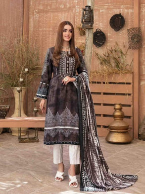 AASHNAA 3pc Unstitched Embroidered Digital Printed Tie & Dye Linen Suit D-6055