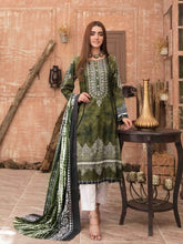 Load image into Gallery viewer, AASHNAA 3pc Unstitched Embroidered Digital Printed Tie &amp; Dye Linen Suit D-6057
