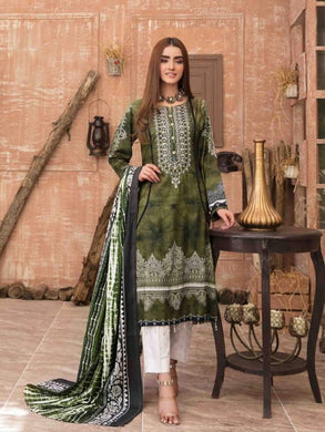 AASHNAA 3pc Unstitched Embroidered Digital Printed Tie & Dye Linen Suit D-6057