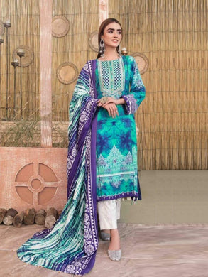 Tawakkal Fabrics 3pc Unstitched Embroidered Digital Printed Tie & Dye Linen Suit D-6058