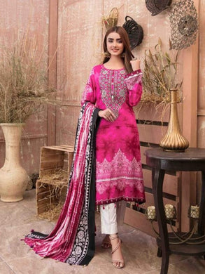 Tawakkal Fabrics 3pc Unstitched Embroidered Digital Printed Tie & Dye Linen Suit D-6059