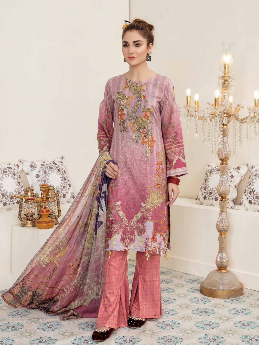 Bin Dawood - Ayesha Samia 3pc Unstitched Embroidered Digital Printed Luxury Lawn Suit D-01